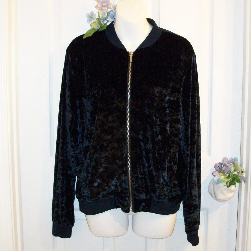 LOUISE PARIS XL Plush Midnight Blue Velour Zip Front Jacket Silver Zipper